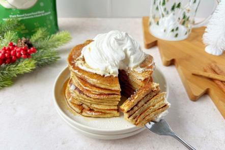 High-Protein Eggnog Pancakes