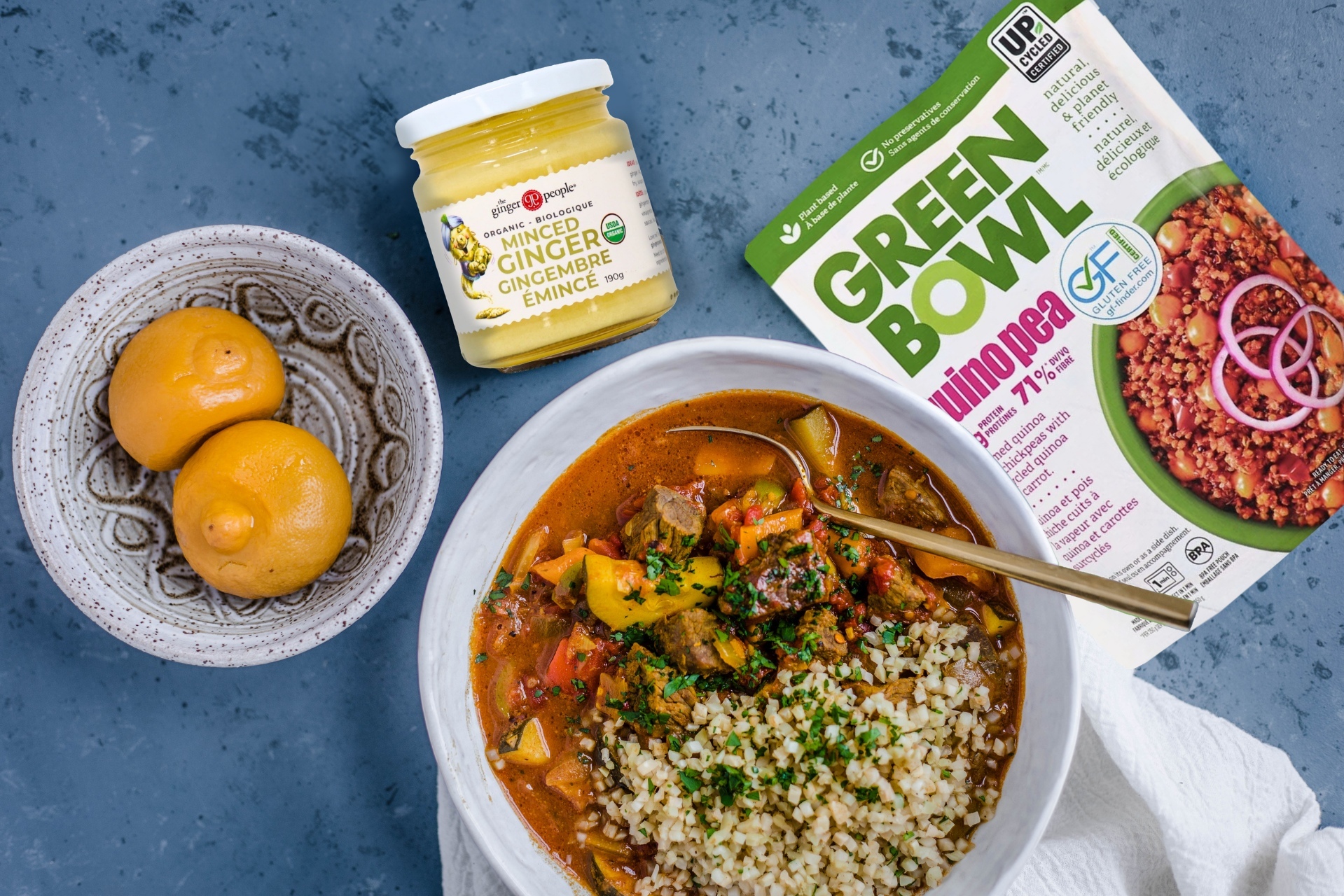 Moroccan Beef Stew with Preserved Lemon, Olives, and Broccoli Rice