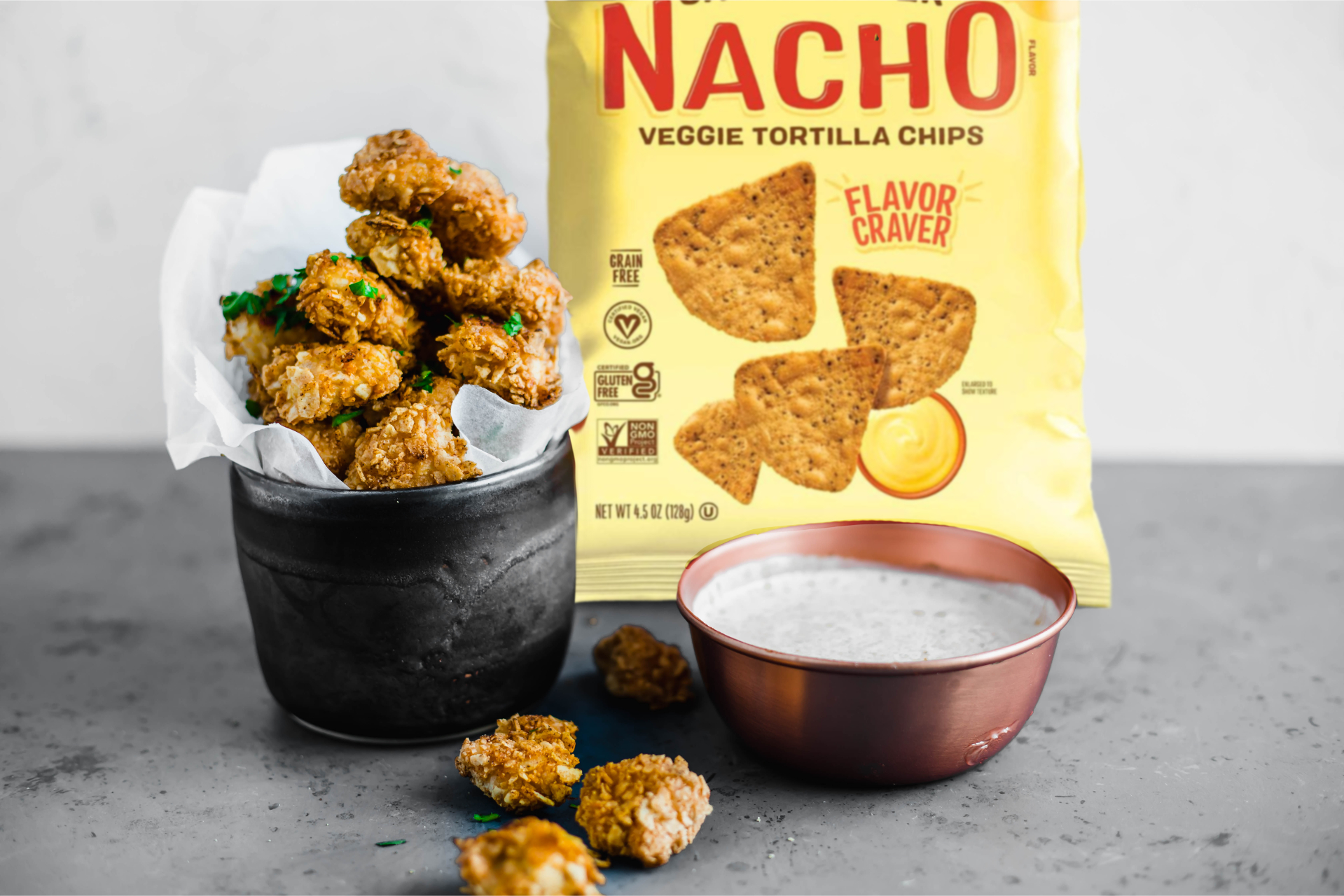 Nacho Popcorn Chicken + Tex-Mex Ranch Dip