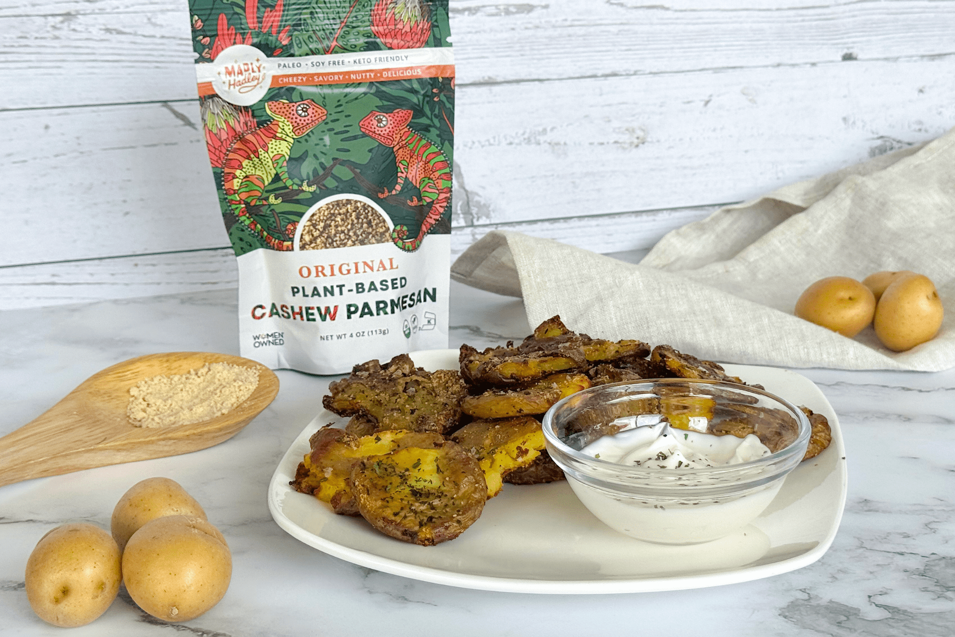 Crispy Vegan Parmesan Smashed Potatoes