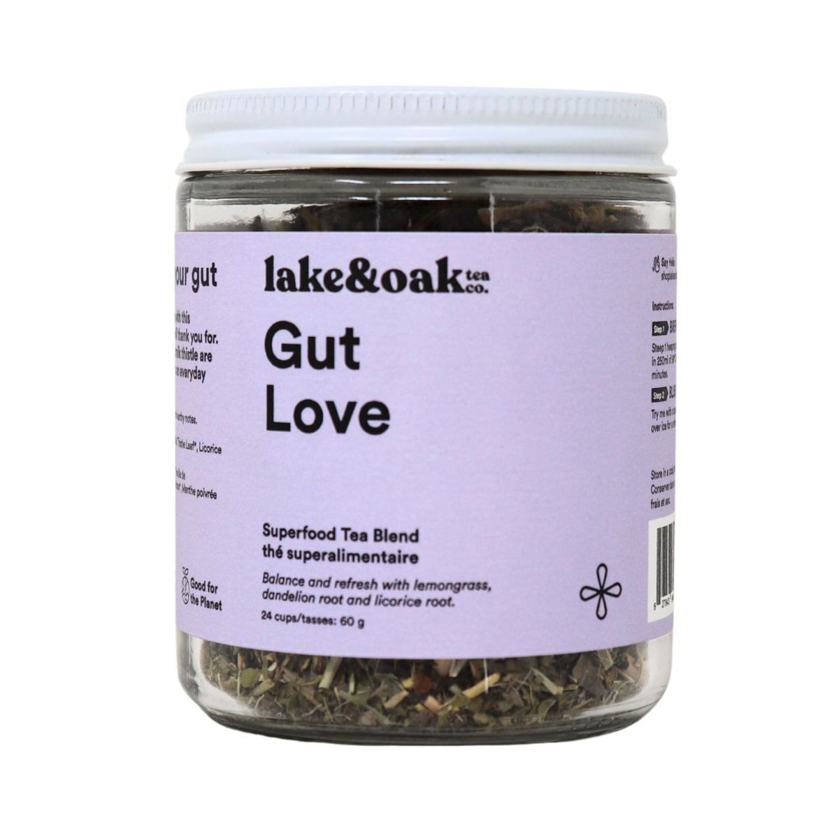 Lake & Oak Tea Co. Loose Leaf Superfood Tea Blend Gut Love, 60 g
