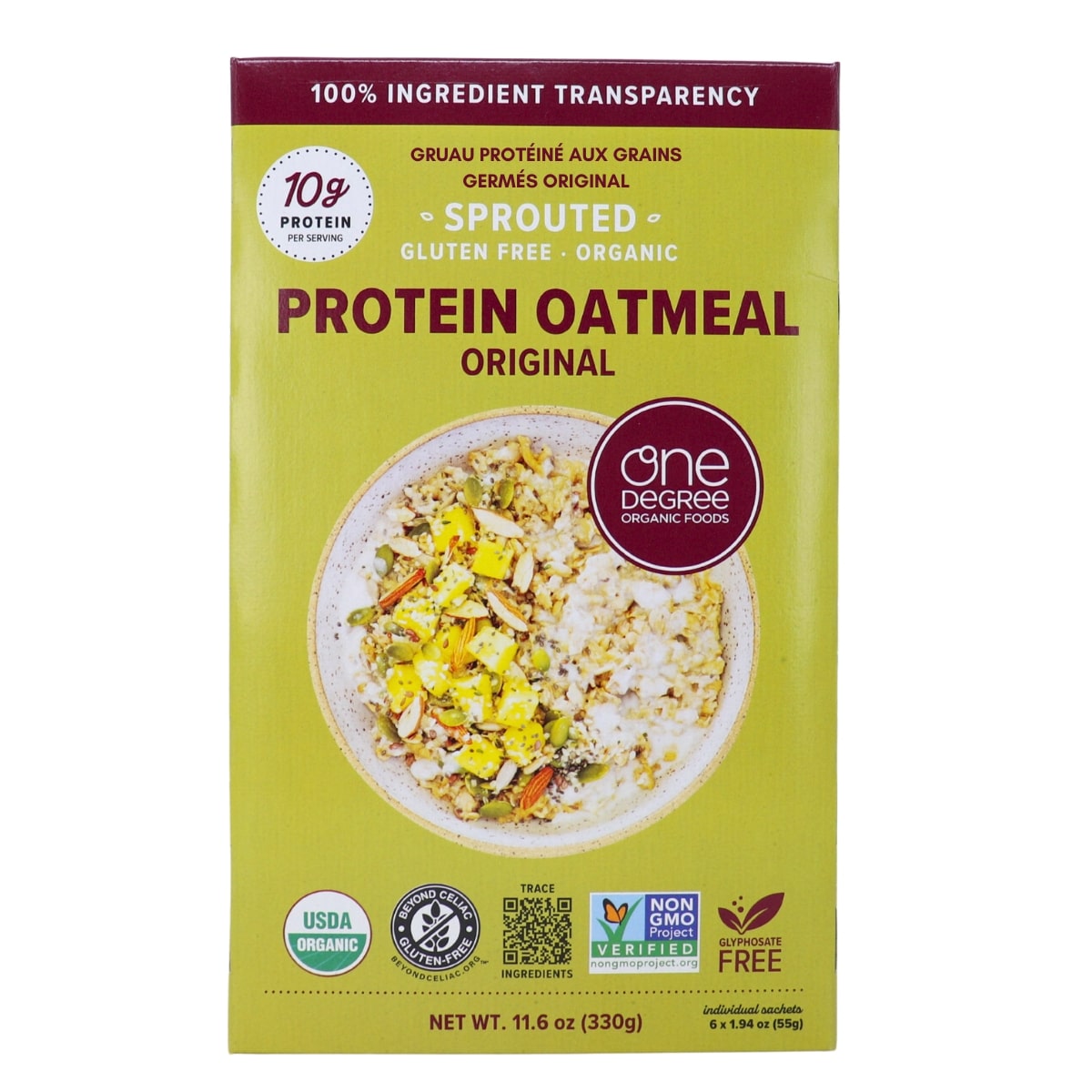 One Degree Organic Foods High-Protein Sprouted Oatmeal Original, 330 g