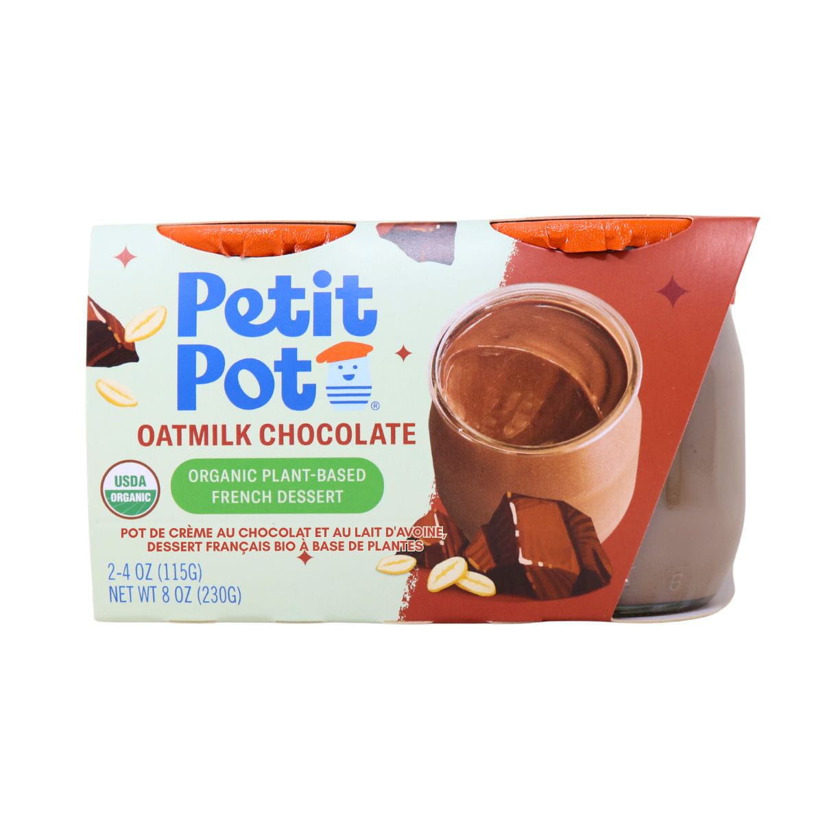 Petit Pot Organic Plant-Based French Dessert Pot de Créme Oatmilk Chocolate, 2 Jars
