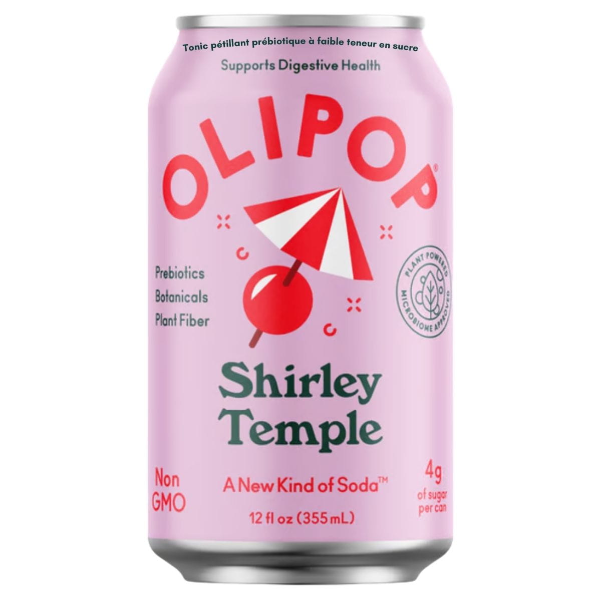OLIPOP Low Sugar Prebiotic Sparkling Tonic Shirley Temple, 355mL