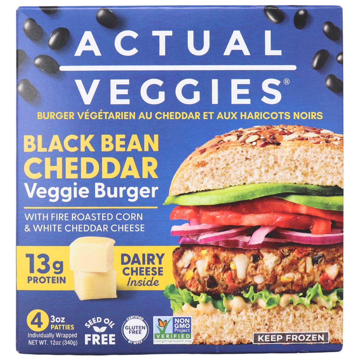 Actual Veggies Black Bean Cheddar Veggie Burger, 4 patties