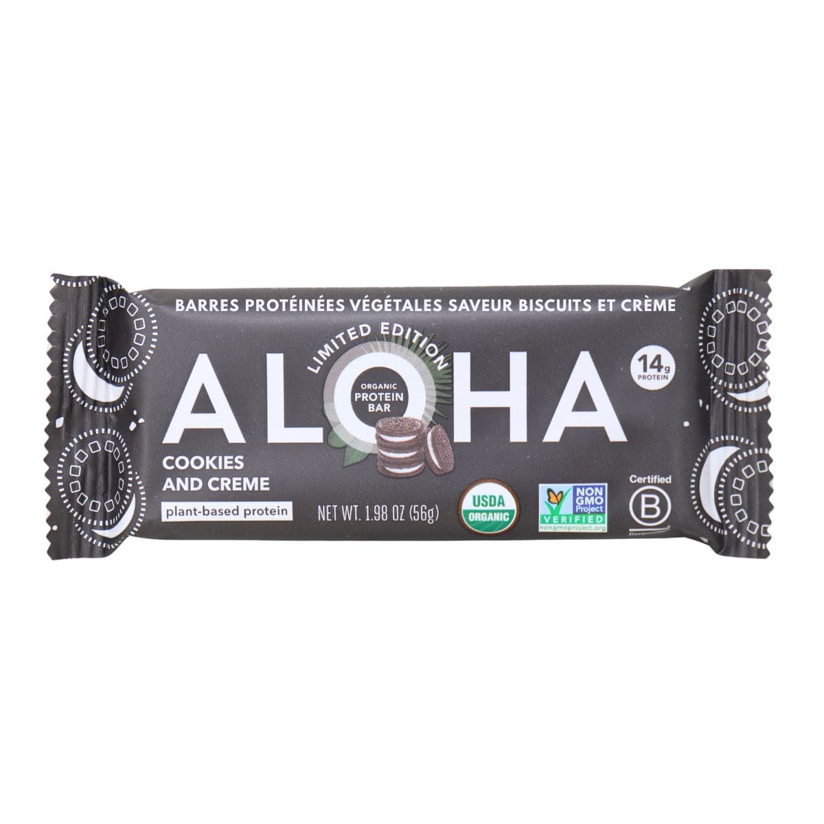 ALOHA Organic Plant-Based Protein Bar Cookies &amp; Cream, 56 g