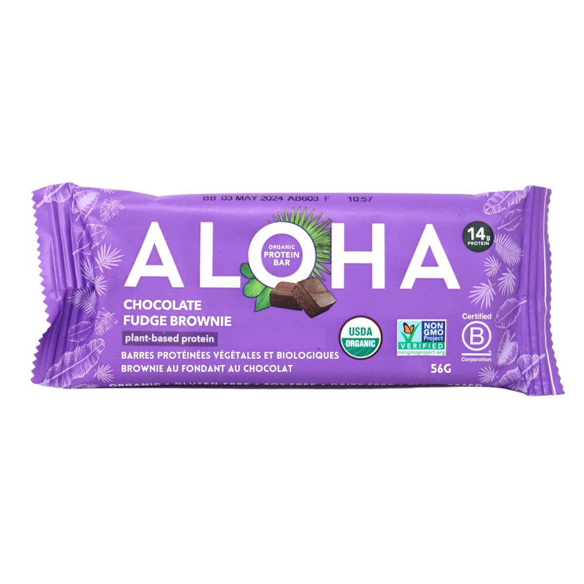 ALOHA Organic Plant-Based Protein Bar Chocolate Fudge Brownie, 56g
