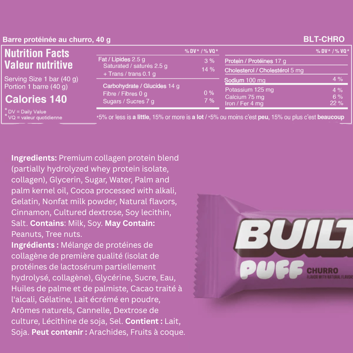 Built Bar Puffs Protein Bar Churro, 40g