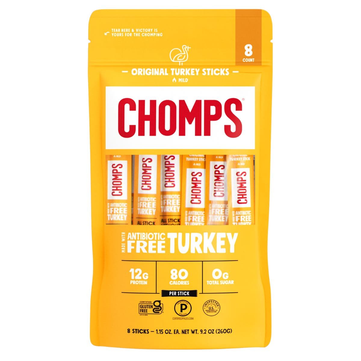 Chomps Antibiotic-Free Turkey Jerky Stick Original, 8 Sticks
