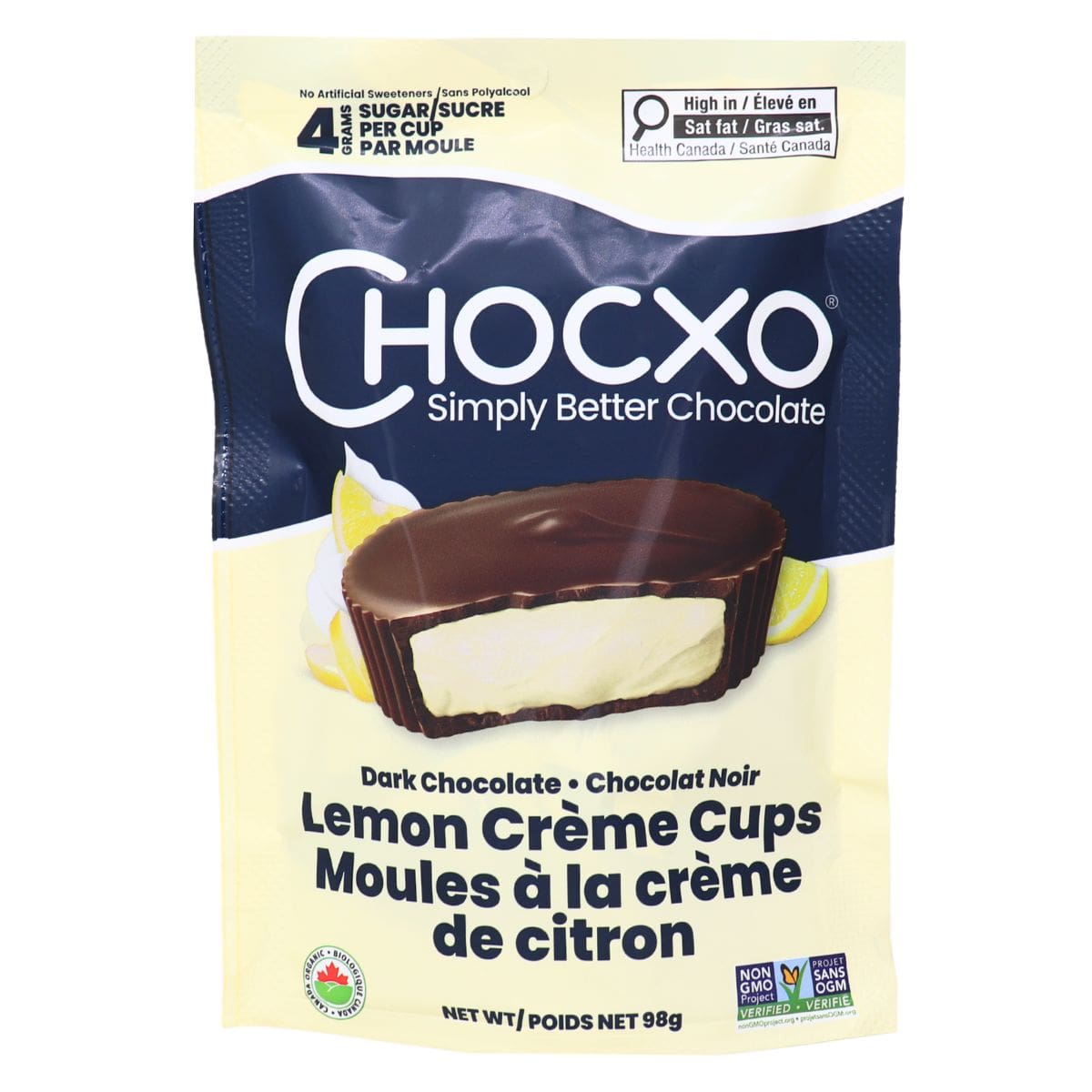 ChocXO 72% Dark Chocolate Lemon Creme Cups, 98g