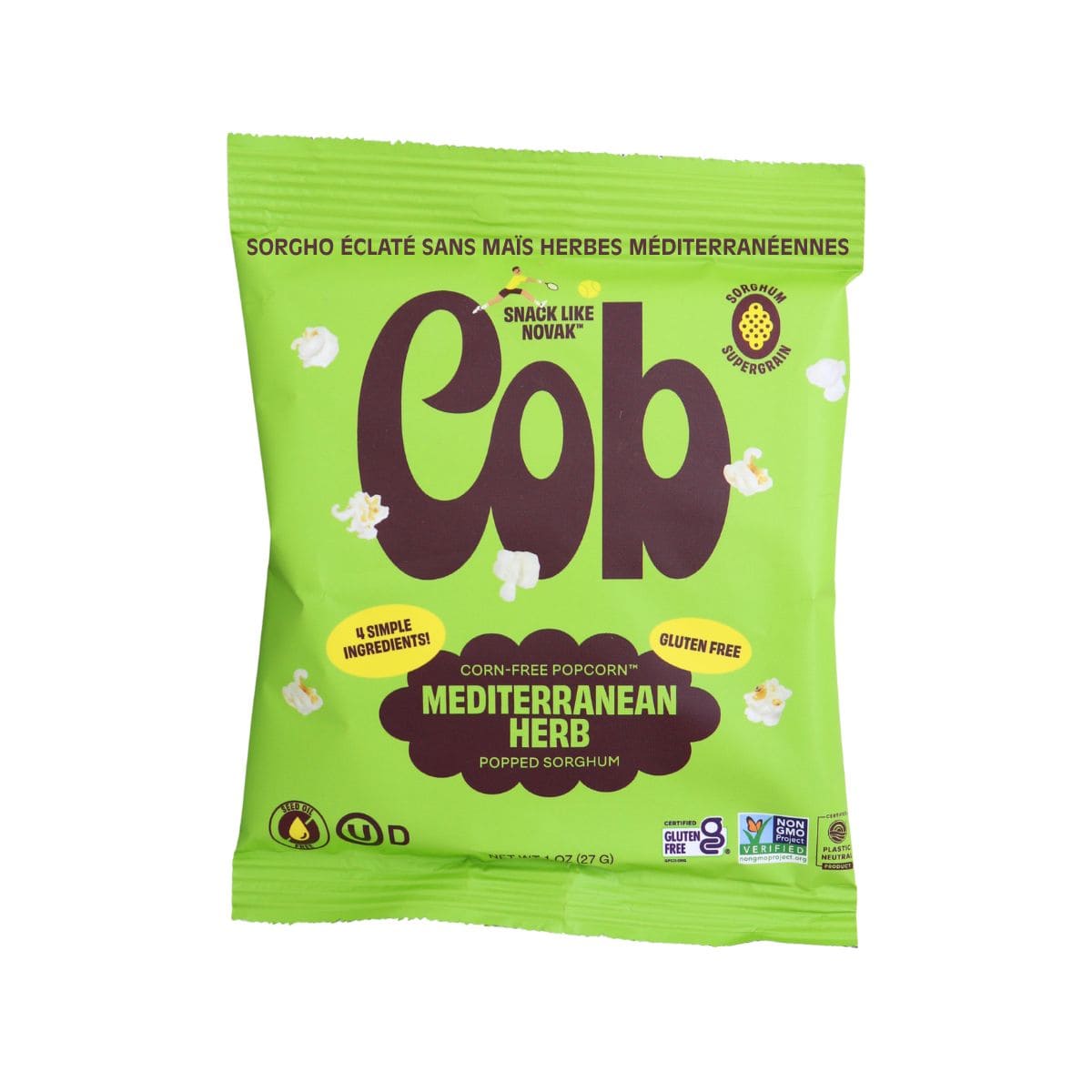 Cob Foods Corn-Free Popcorn Popped Sorghum Mediterranean Herb, 27 g