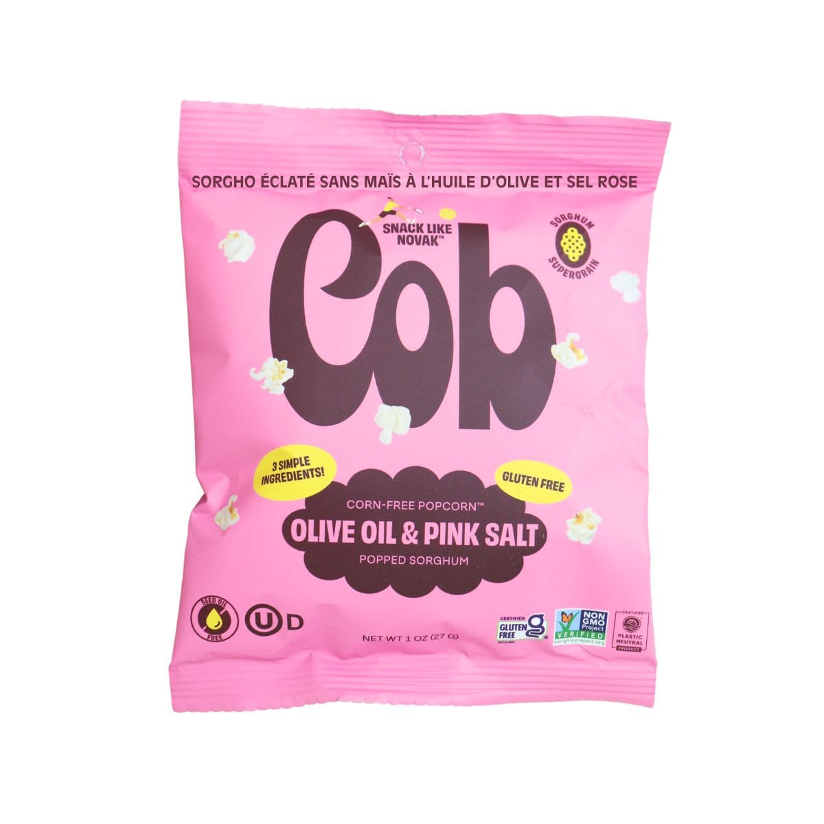 Cob Foods Corn-Free Popcorn Popped Sorghum Olive Oil &amp; Pink Salt, 27 g