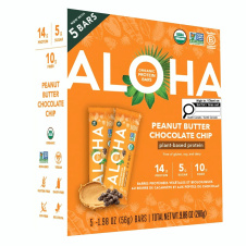 Front of ALOHA Protein Bar Organic Gluten-Free Vegan Protein Bar Peanut Butter Chocolate Chip Protein Bar