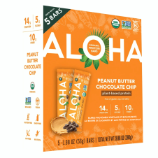 Front of ALOHA Protein Bar Organic Gluten-Free Vegan Protein Bar Peanut Butter Chocolate Chip Protein Bar