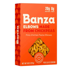 Front of Banza Chickpea Pasta Elbows - Chickpea Pasta Canada - High Protein Pasta - Vegan Pasta