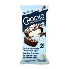Front of ChocXO 85% Dark Chocolate Coconut Cups - Coconut Chocolates - Dark Chocolate Coconut -Healthy Coconut Chocolate