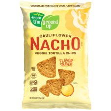 Front of From The Ground Up Cauliflower Tortilla Chips Nacho, 128g