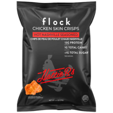 Front of Flock Chicken Skin Crisps Hattie B’s Hot Nashville - Chicken Skin Chips - Chicken Chips - Keto Protein Chips