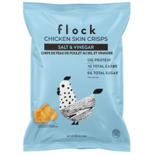 Front of Flock Chicken Skin Crisps Salt & Vinegar - Chicken Skin Chips - Chicken Chips - Keto Protein Chips