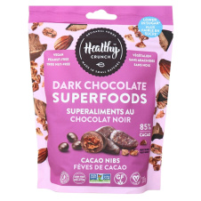 Front of Healthy Crunch Vegan Dark Chocolate Superfoods Cocoa Nibs