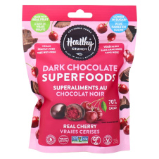 Front of Healthy Crunch Vegan Real Cherry Dark Chocolate Superfoods, 235g