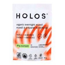 Front of HOLOS Organic Overnight Muesli Maple & Almonds - Vegan Overnight Oats - High Protein Overnight Oats - High Protein Muesli