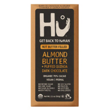 Front of Hu Kitchen Almond Butter & Puffed Quinoa Chocolate Bar - vegan chocolate bars - dark chocolate bar - gluten free chocolate bars