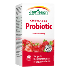 Front of Jamieson Vitamins Chewable Probiotic Natural Strawberry Yogurt, 60 Tablets