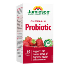 Front of Jamieson Vitamins Chewable Probiotic Natural Strawberry Yogurt, 60 Tablets
