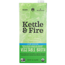 Front of Kettle & Fire Low Sodium Savory Vegetable Cooking Broth, 907g