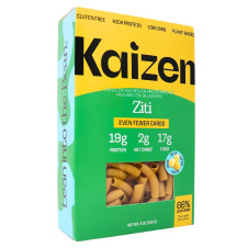 Front of Kaizen High Protein Even Fewer Carb Pasta Ziti - Vegan Protein Pasta - Kaizen Even Fewer Carbs - Net Carb Pasta