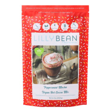 Front of LillyBean Gluten-Free Vegan Hot Cocoa Mix Vegan Hot Chocolate Mix Peppermint Mocha Mint Hot Chocolate Peppermint Hot Chocolate