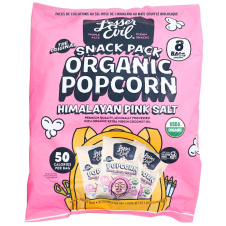 Front of Lesser Evil Organic Popcorn Himalayan Pink Salt Snack Pack