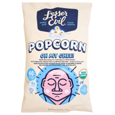 Front of Lesser Evil Organic Popcorn Oh My Ghee - Vegan Popcorn - Gluten Free Popcorn - Popcorn Bag