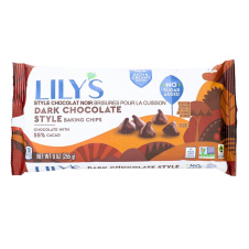 Front of Lily's Sweets Stevia Sweetened Baking Chips Dark Chocolate, 255g