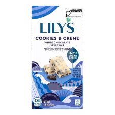 Front of Lily's Cookies & Creme White Chocolate Style Bar - Lily's Chocolate Bar - Cookies and Cream Chocolate - Lily's Chocolate Keto