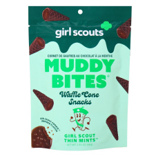 Front of Muddy Bites Waffle Cone Snacks Girl Scout Thin Mints - Waffle Cone Snacks - Chocolate Waffle Cone Bites - End Of Ice Cream Cone Snack