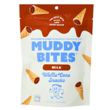 Front of Muddy Bites Waffle Cone Snacks Milk Chocolate - Chocolate Waffle Cone Bites - End Of Ice Cream Cone Snack - Muddy Bites Where To Buy