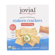 Front of Jovial Organic Sourdough Einkorn Crackers Everything