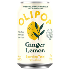 Front of OLIPOP Low Sugar Sparkling Prebiotic Sparkling Tonic Ginger Lemon