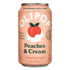 Front of OLIPOP Low Sugar Prebiotic Sparkling Tonic Peaches & Cream - Olipop Sparkling Tonic - Prebiotic Soda - Healthy Soda Alternatives