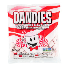 Front of Dandies Vegan Marshmallows Peppermint Flavoured - Vegan Marshmallows - Holiday Marshmallows - Peppermint Marshmallows