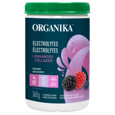 Front of Organika Electrolytes + Enhanced Collagen Wild Berry, 360g