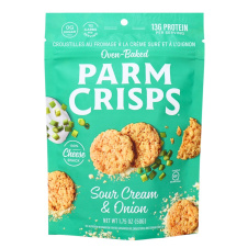 Front of ParmCrisps Sour Cream & Onion Cheese Crisps, 50g pouch