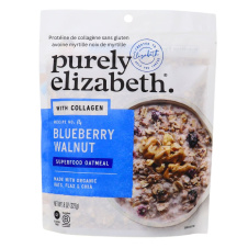 Front of Purely Elizabeth Gluten-Free Collagen Protein Oats Blueberry Walnut - Instant Pot Oatmeal - Healthiest Instant Oatmeal - Healthy Instant Oatmeal