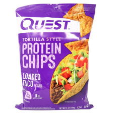 Front of Quest Tortilla Style Protein Chips Loaded Taco