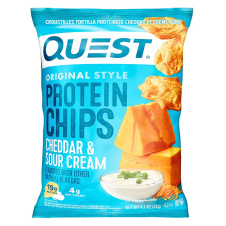 Front of Quest Protein Tortilla Chips Cheddar & Sour Cream, 32g