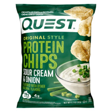 Front of Quest Protein Tortilla Chips Sour Cream & Onion - High Protein Chip - Low Sugar Tortilla Chip - Gluten Free Tortilla Chip