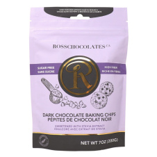 Front of Ross Chocolates Sugar-Free Chocolate Chips Keto Baking Chips Stevia Chocolate Chips Dark