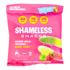Front of Shameless Snacks Low Sugar Gummies Healthy Gummy Candy Vegan Gummy Worms